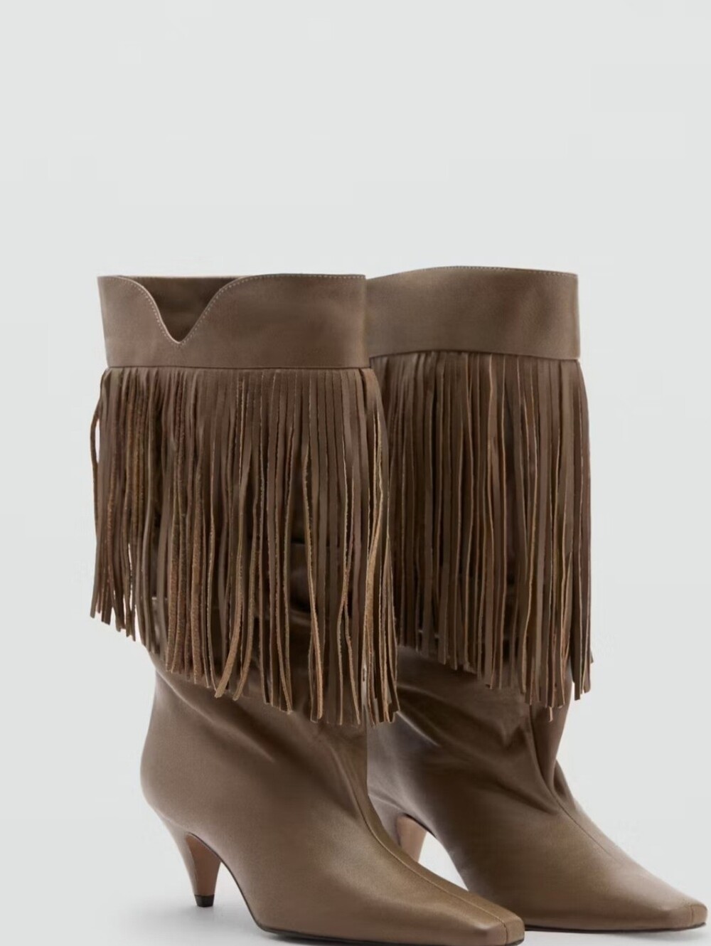Mango Fringe Mid-Calf Boots in Taupe